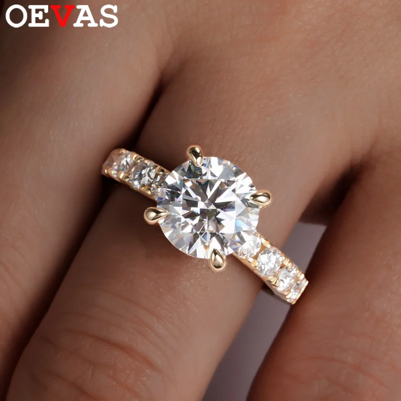 

OEVAS 3CT 4CT D Color Round Moissanite Rings Can Pass Diamond Test For Women S925 Silver Engagement Wedding Band Fine Jewelry