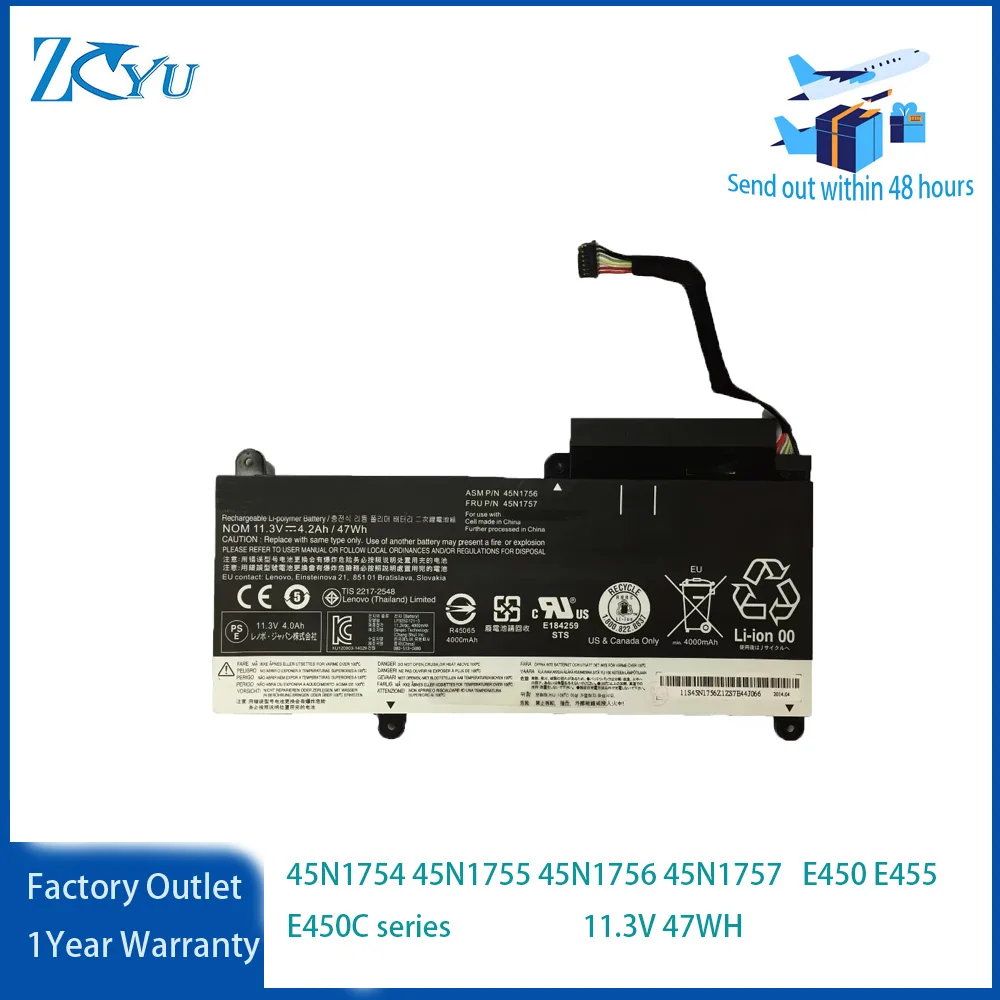 45N1754 45N1755 45N1756 45N1757 Laptop Battery for Lenovo ThinkPad E450 E455 E450C series 11.3V 47WH