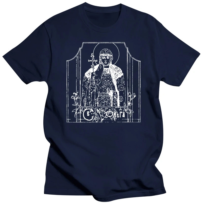 Men's St Olga of Kiev (with floral) t shirt Customized Short Sleeve Euro Size S-3xl streetwear Interesting Authentic shirt