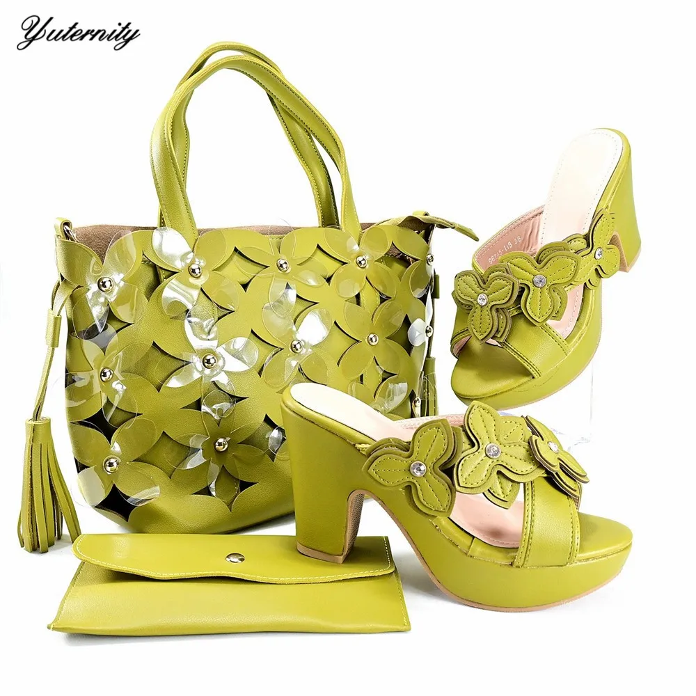 New Arrival Italian PU Leather Sandal Shoes And Bag Matching Set African Elegant Women High Heels Shoes And Bag Sets For Party