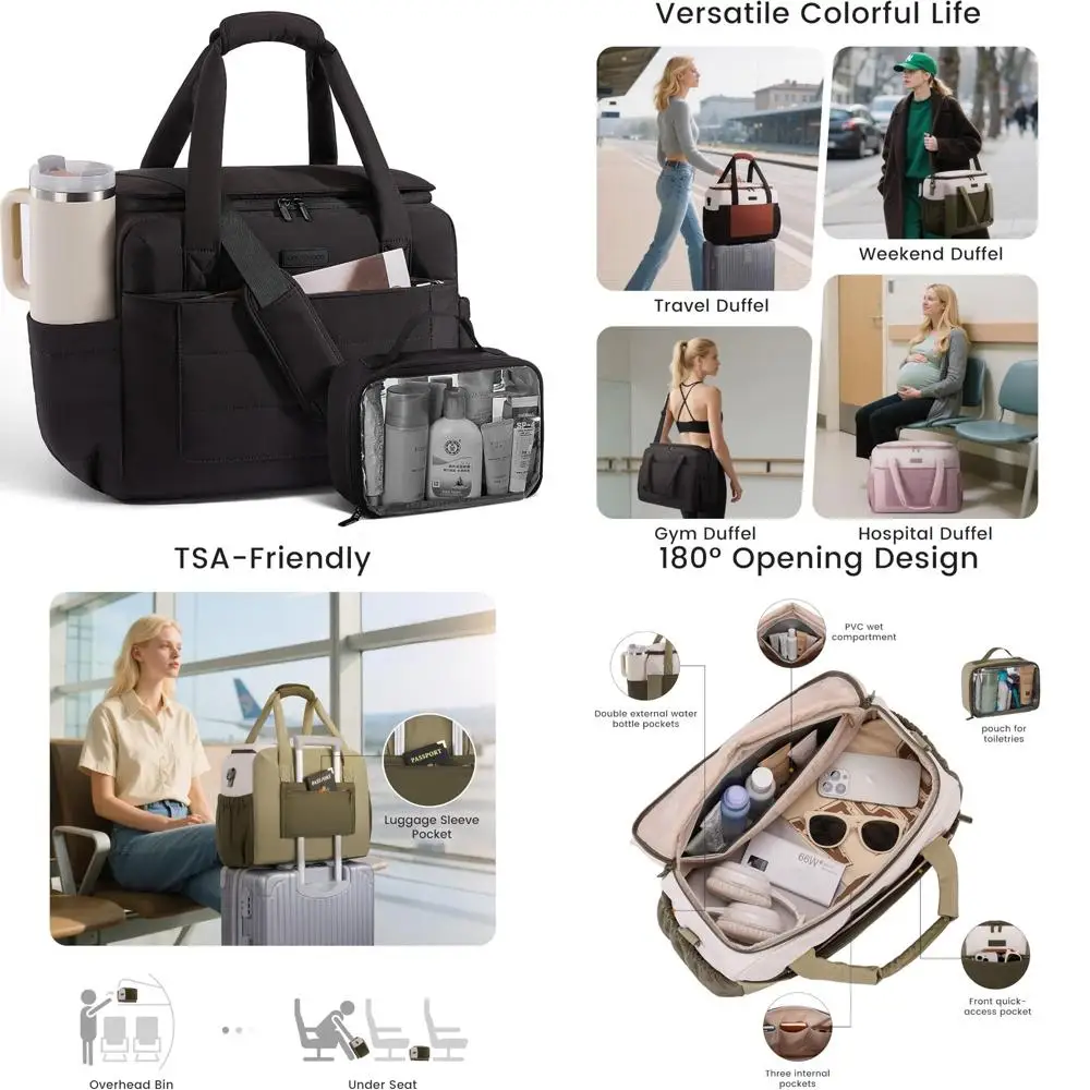 حقيبة سفر نسائية واق من المطر، مقاس حمل، مقاومة للماء لصالة الألعاب الرياضية والرحلات الليلية، مع جيب مبلل للراحة #1