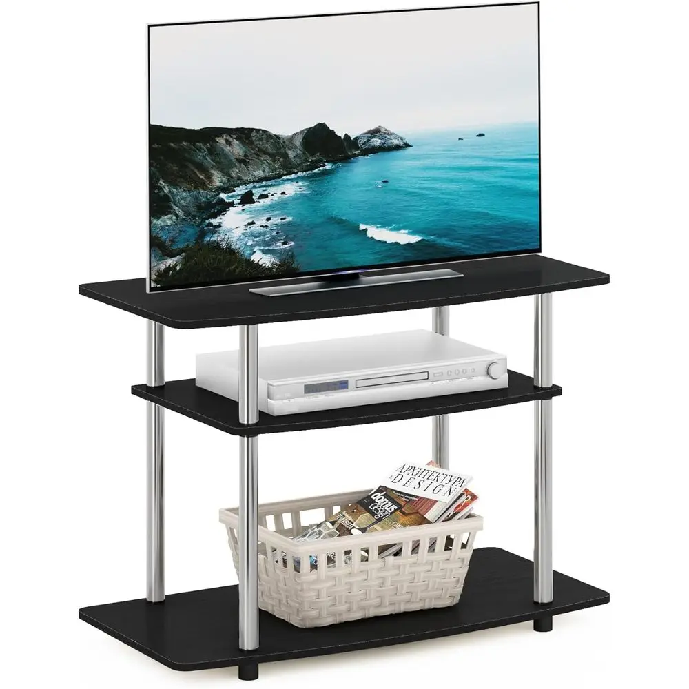 3-Tier Entertainment Center for TVs up to 32 Inch, Stainless Steel, Chrome Finish