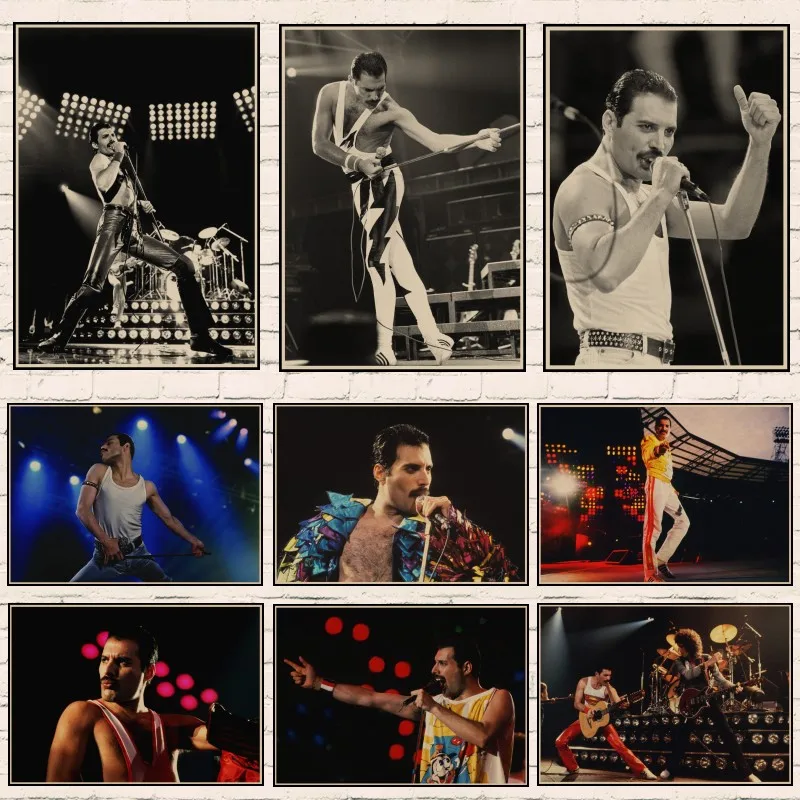 С группой Queen музыкальный постер из крафт-бумаги Freddie Mercury Singer, искусство, классические ретро постеры, домашний декор, Настенная Наклейка A1