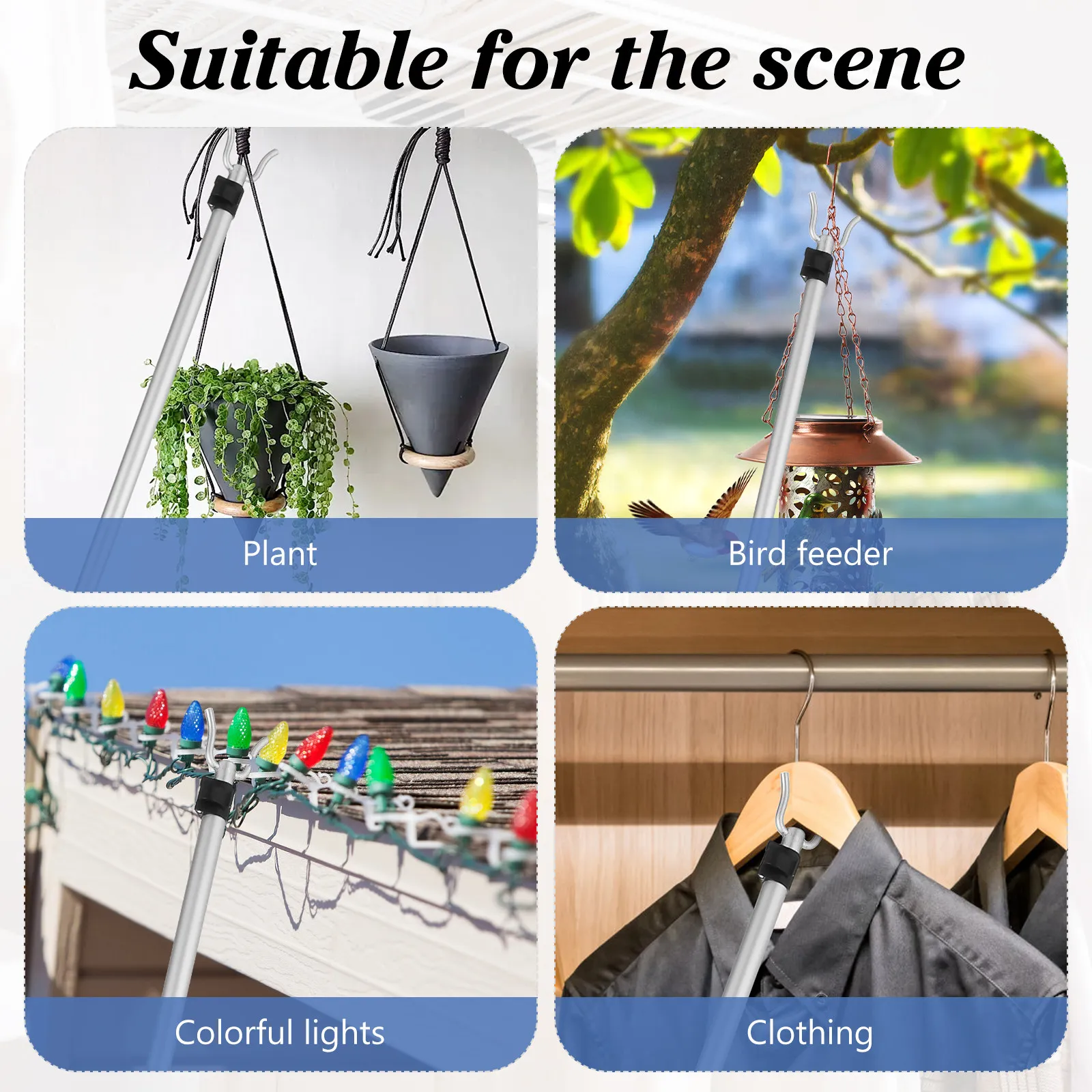 1Pcs High-Quality Aluminum Alloy Retractable Clothesline Pole Lightweight Telescopic Clothes Drying Rod for Balcony Home Laundry