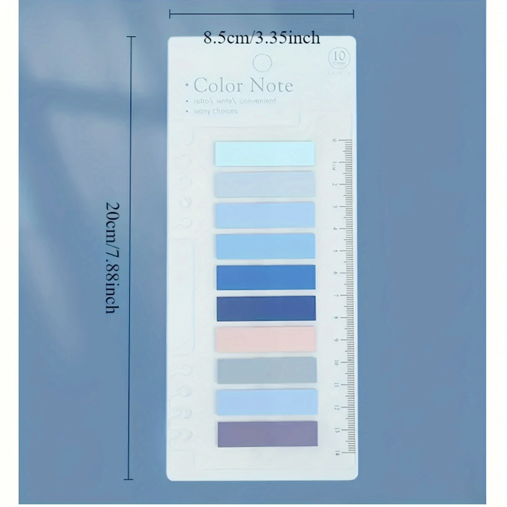 10 Color Series Index Strips with Ruler, Clear Self-Adhesive Page Tabs, Aesthetic Sticky Notes for Reading & Study Supplies