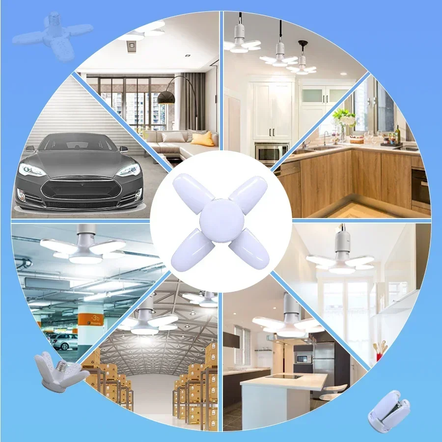 E27 Fan Shape LED Bulb 4Leaf Pendant Light 220V 110V 28W Foldable Light Bulb For Home Living Room Warehouse Garage Ceiling Light image 6