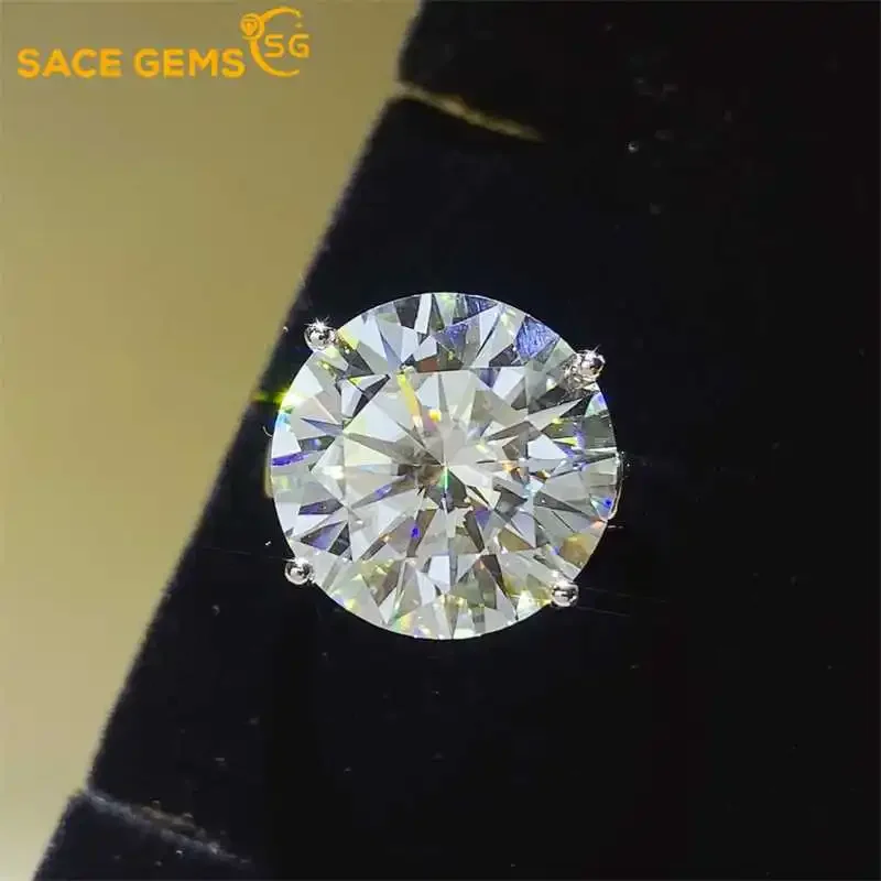 

SACEGEMS GRA Certified D Color 1-10ct Moissanite Ring 925Sterling Silver Plated with 18k White Gold Rings for Women Fine Jewelry