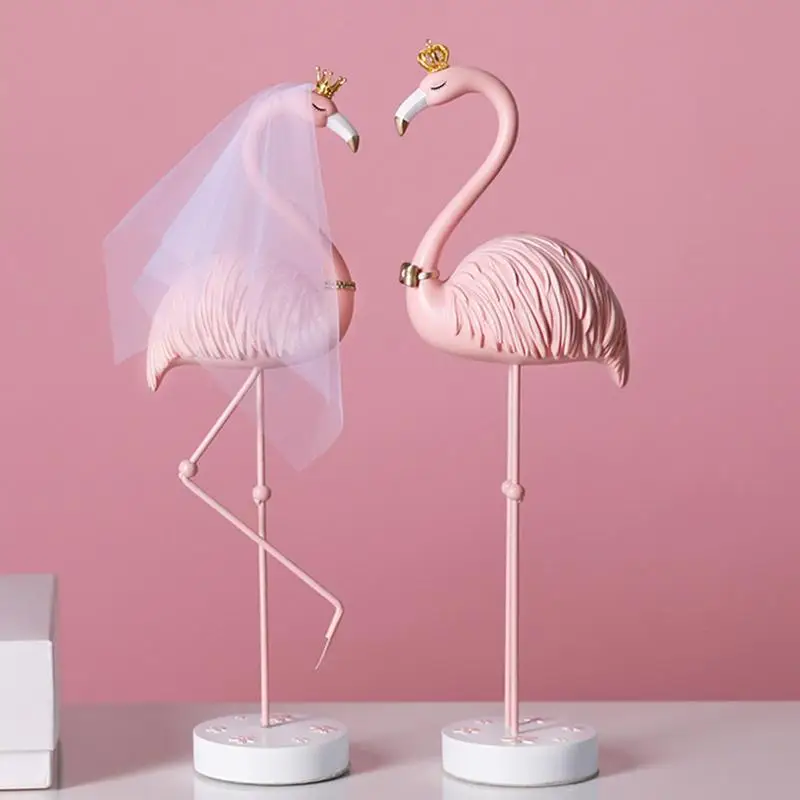 Flamingo Statue Home Decor Pink Flamingo Couple Sculpture Ornaments Resin Crafts Living Room Decor Wedding Valentine's Day Gift