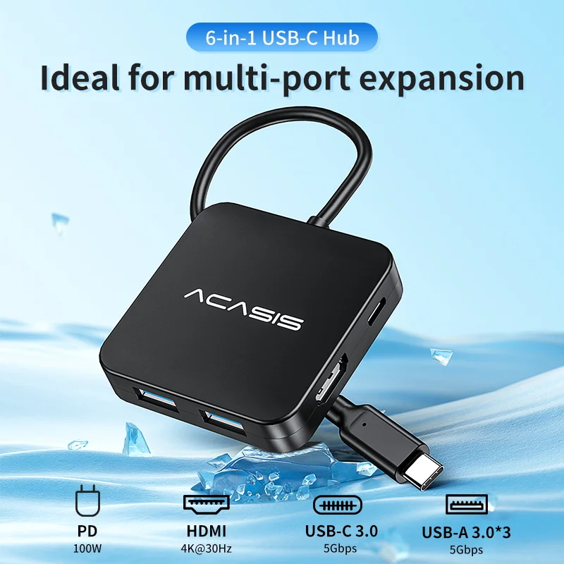 ACASIS USB Hub Type C Hub 4K 30Hz Docking Station USB C to HDMI with 100W PD 3 USB 3.0 Ports Adapter USB for MacBook Air Pro