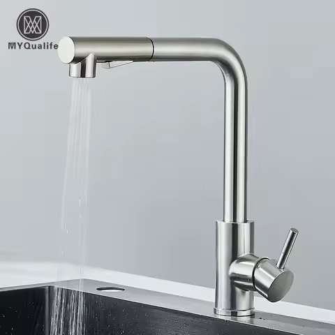 Pull Out Kitchen Sink Faucet High Pressure Two Model Stream Sprayer Nozzle Stainless Steel Tap Deck Install Hot and Cold Water