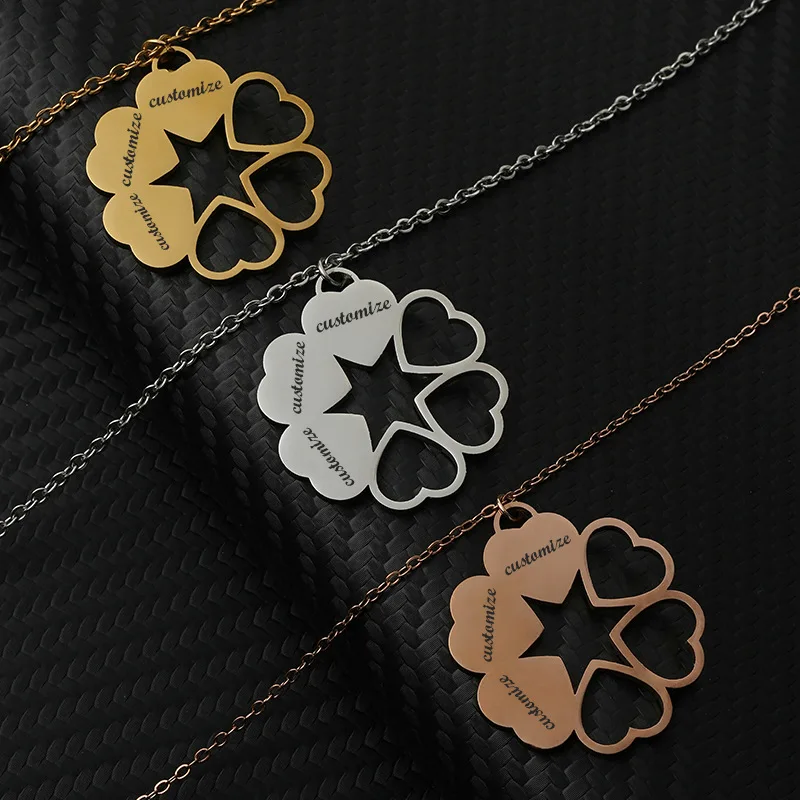 

Personalised Custom Name Hearts Clover Necklace Stainless Steel Choker Pendant Jewelry Birthday Bridesmaid Mother's Day Gifts