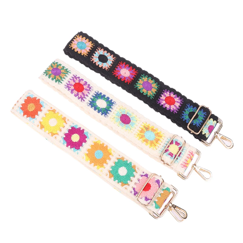 Fashion Crochet Flower Bag Strap DIY Knitted Ethnic Embroidery Purse Bag Strap Wide Adjustable Shoulder Bag Strap Accessories