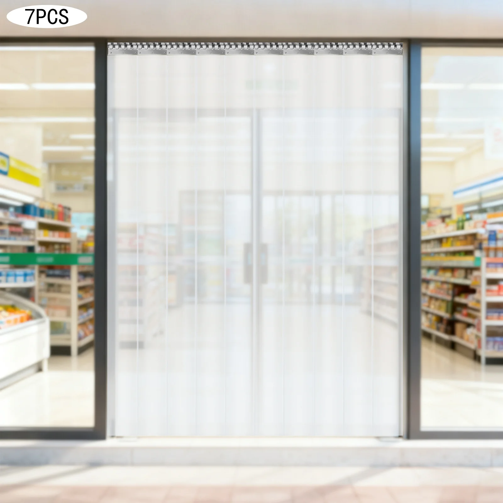 7-teiliger transparenter Streifenvorhang mit Eisenhalterung, PVC-Streifenvorhang für Lagerhallen, Fabriken, Supermärkte und Wohnhäuser – Detail 6