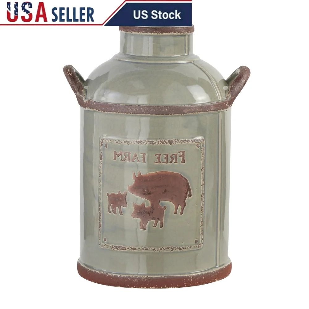 

Rustic Farmhouse Grey Ceramic Milk Jug Vintage Porcelain Kitchen Storage Decorative 12x16 Inches Home Accent Countertop Decor