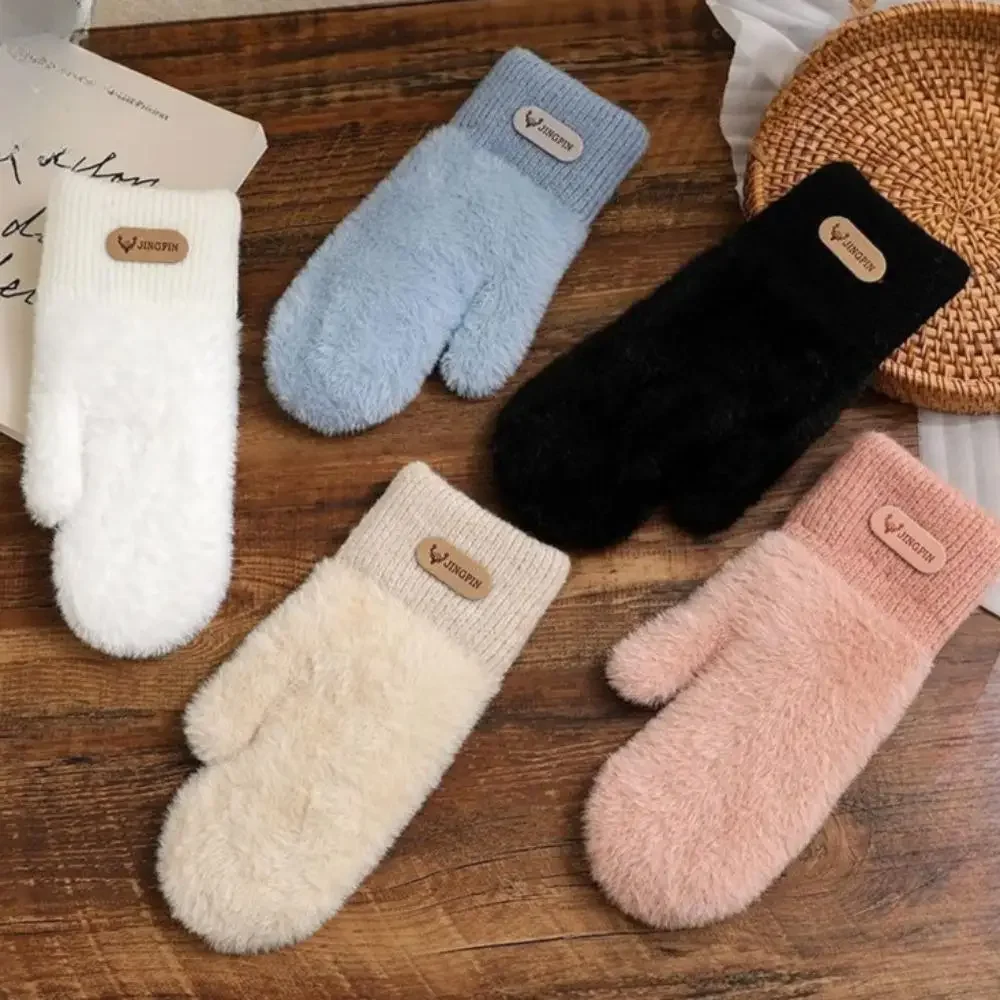 قفازات مخملية سميكة دافئة بطبقة مزدوجة بلون سادة قفازات متعددة الاستخدامات لركوب الدراجات في الهواء الطلق قفازات داخلية شتوية دافئة من القطيفة #5