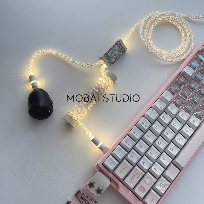 Real 8k Rgb Magnetic Axis Mechanical Keyboard Cable High-end Custom Diy Name Plate/length 1.5m Spiral Yellow Light Aviator Cable