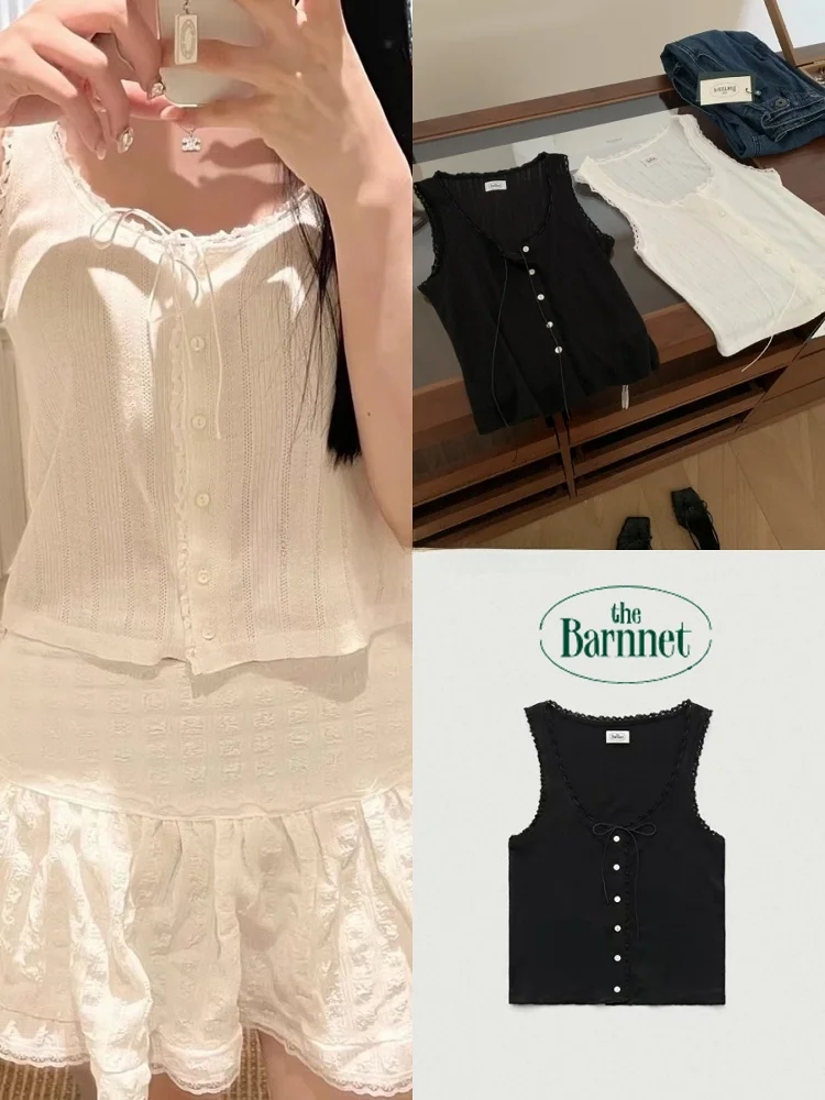 

2025 New Style Slimming Lace Belted Open Cardigan Vest Women's Fashion Cotton Short Length Color Commute Style Vest