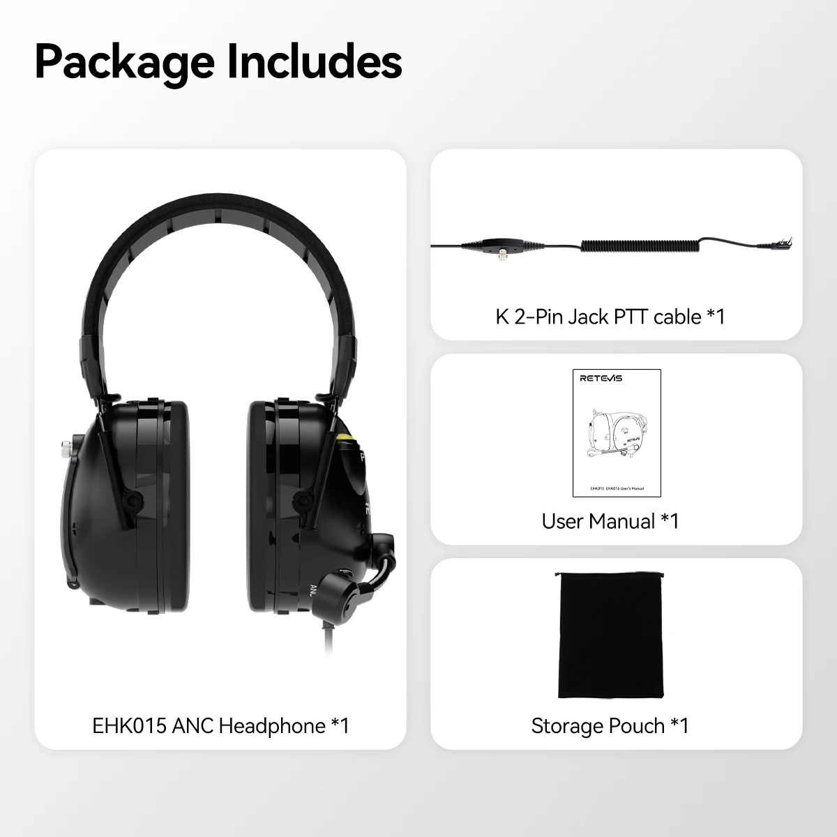 Retevis EHK015 EHK016 ANC Kopfhörer 2Pin Active Noise Cancelling Walkie Talkie Headset Radio Zubehör für Retevis H777 RT3S – Detail 26