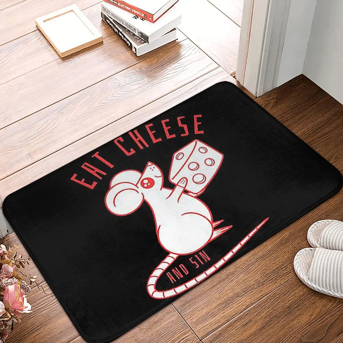 Eat Cheese And Sin Rat Non-slip Doormat Floor Mat Water oil proof Carpet Rug for Kitchen Home Bathroom Living room Footpad Mats