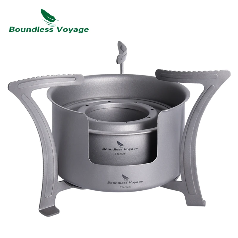 Boundless Voyage Outdoor Camping Titanium Alcohol Spirit Stove with Pot Stand Outdoor Hiking Backpacking Mini Wood Furnace Burne