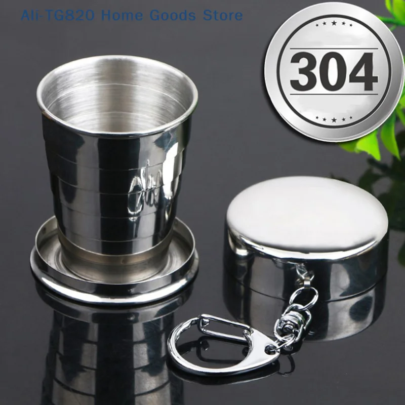 [TG820]Stainless Steel Folding Cup With Keychain Portable Retractable Telescopic Cups