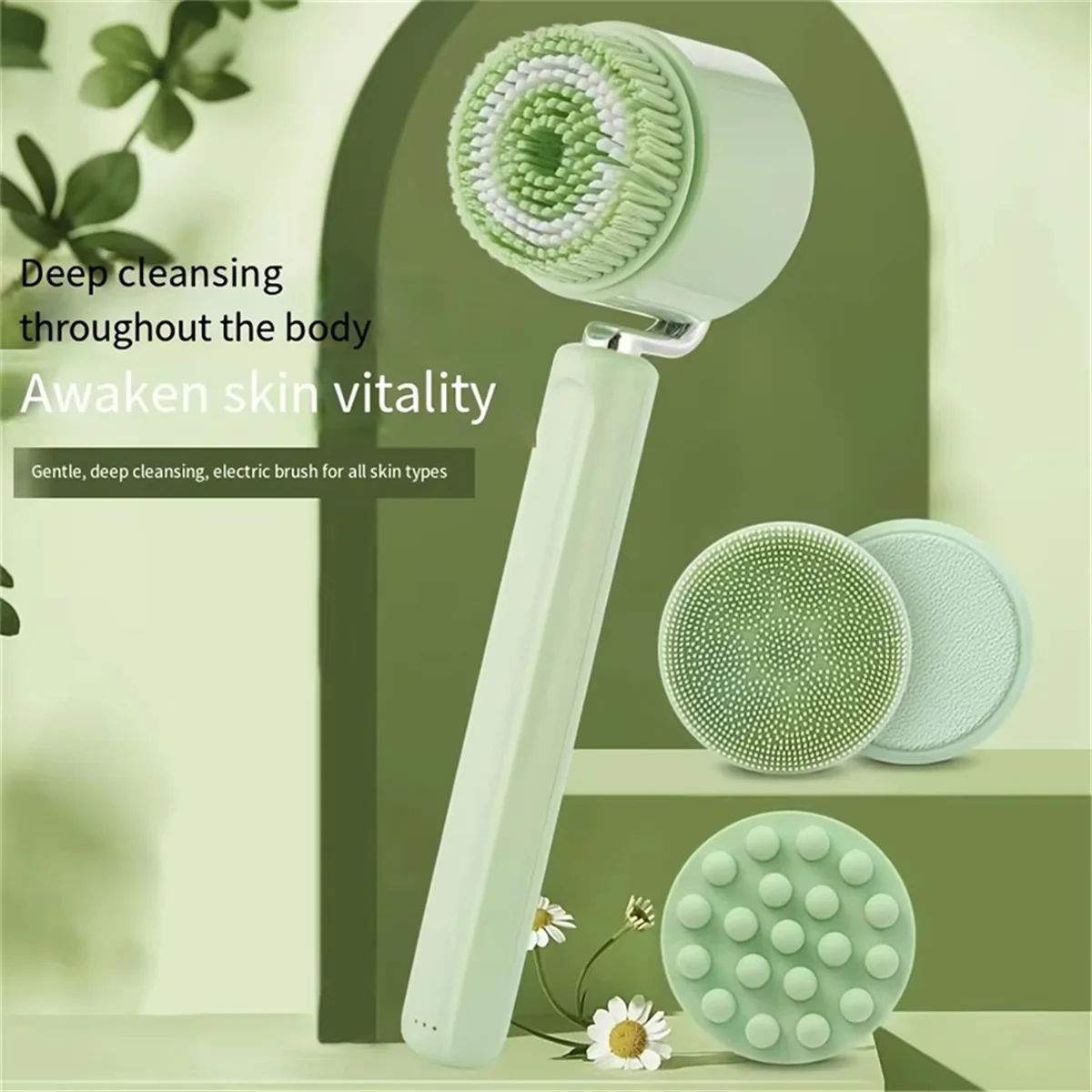 AB51 Electric Bath Brush Electric Body Bath Brush Rechargeable Multi-Functional Long Handle Back Scrub Face Wash Brush