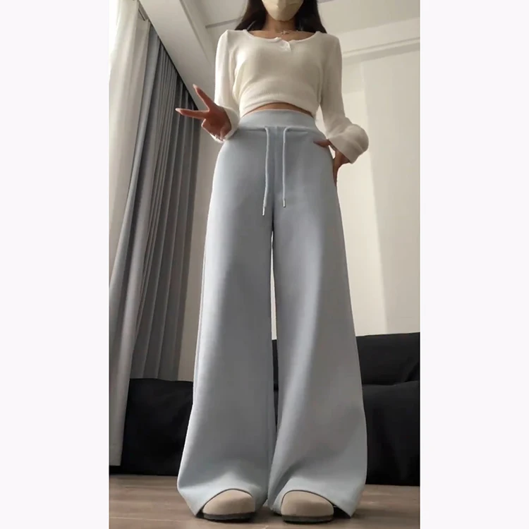 Blaue Spor-Schlaghose für Damen, Frühling und Sommer, 2025, neue Sle-Schlankheitshose mit lockerem String, lange Hose, Fre Korean Sle