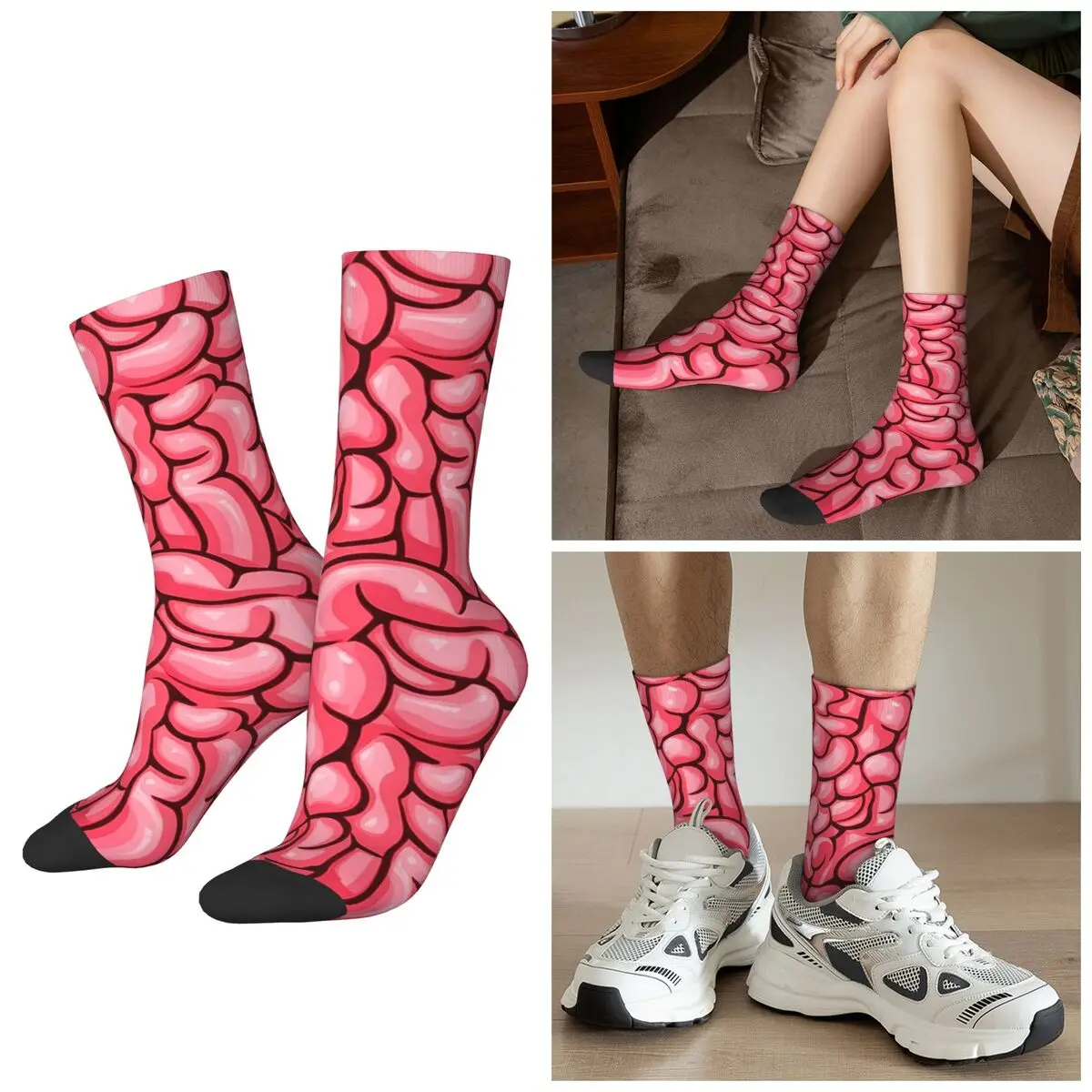 All Seasons Pink Brain Cartoon Texture Pattern Socks Harajuku Crew Socks Super Soft Stockings for Men Women Valentine's Day Gift