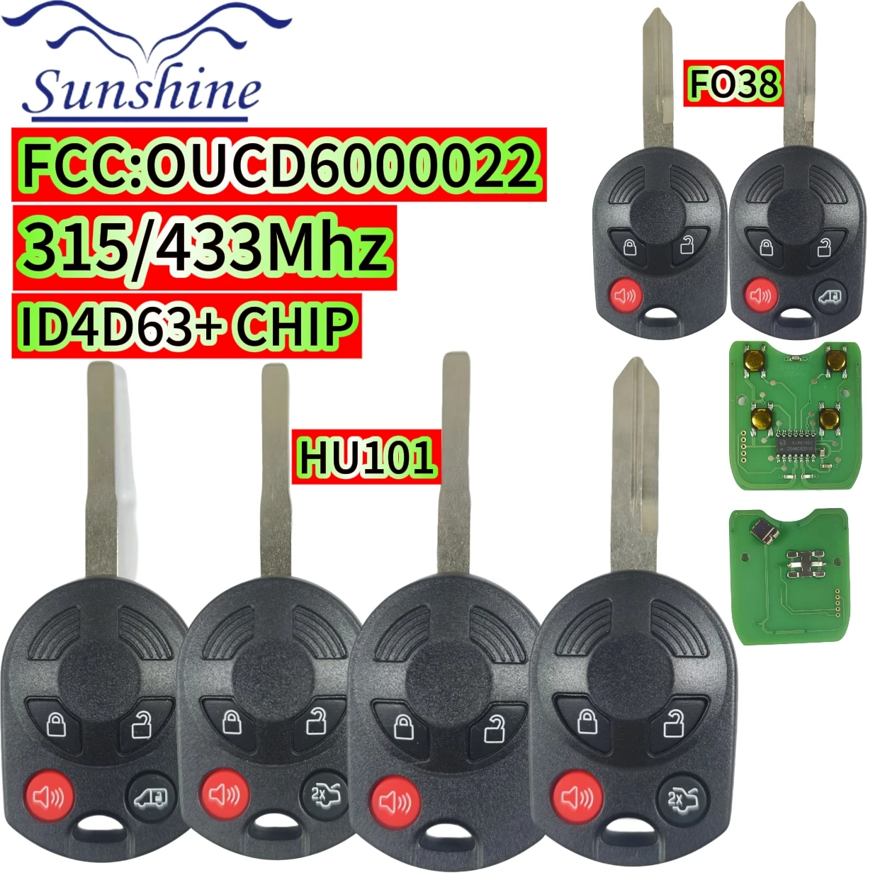 

2pieces OUCD6000022 CWTWB1U793 315/433MHz ID4D63+CHIP Modified Key/PCB For Ford Escape Focus C-Max Transit F250 F350 F450 F550
