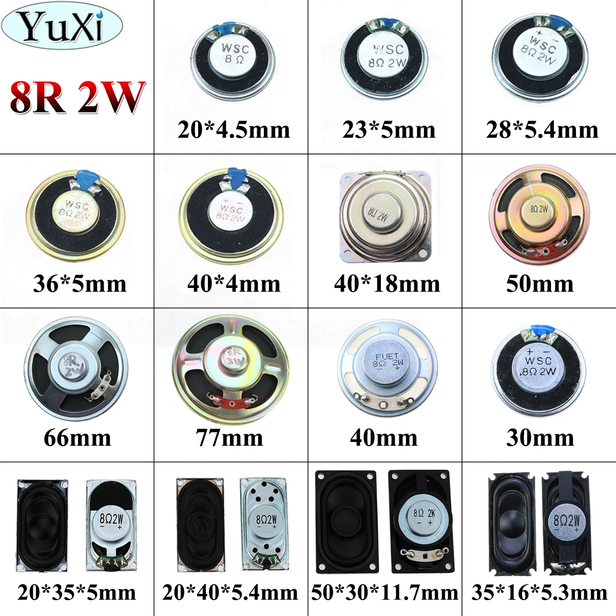 YuXi 8 Ohm 2W 8R 2W 20mm 22mm 23mm 26mm 28mm 32mm 36mm 40mm Diameter 2035 2040 5030 3516 LCD Monitor/TV Loudspeaker Loud Speaker