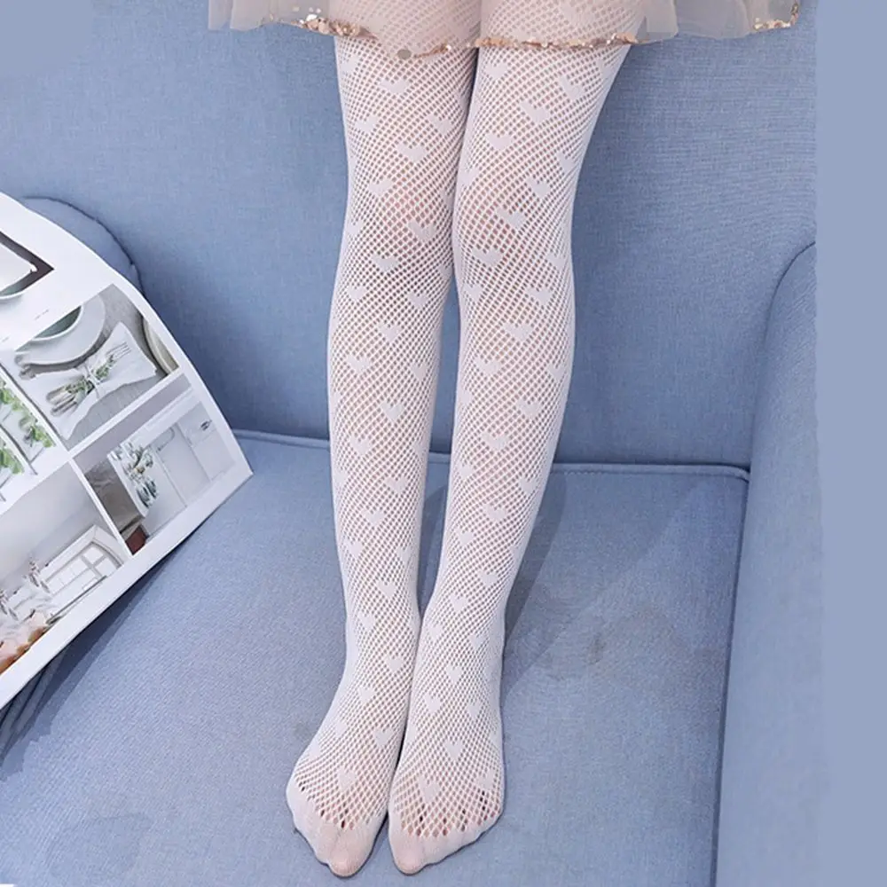 Sweet Thin Kid Lolita Solid Color Princess Hollow Heart Lace Stockings Fishnet Tights Children Leggings