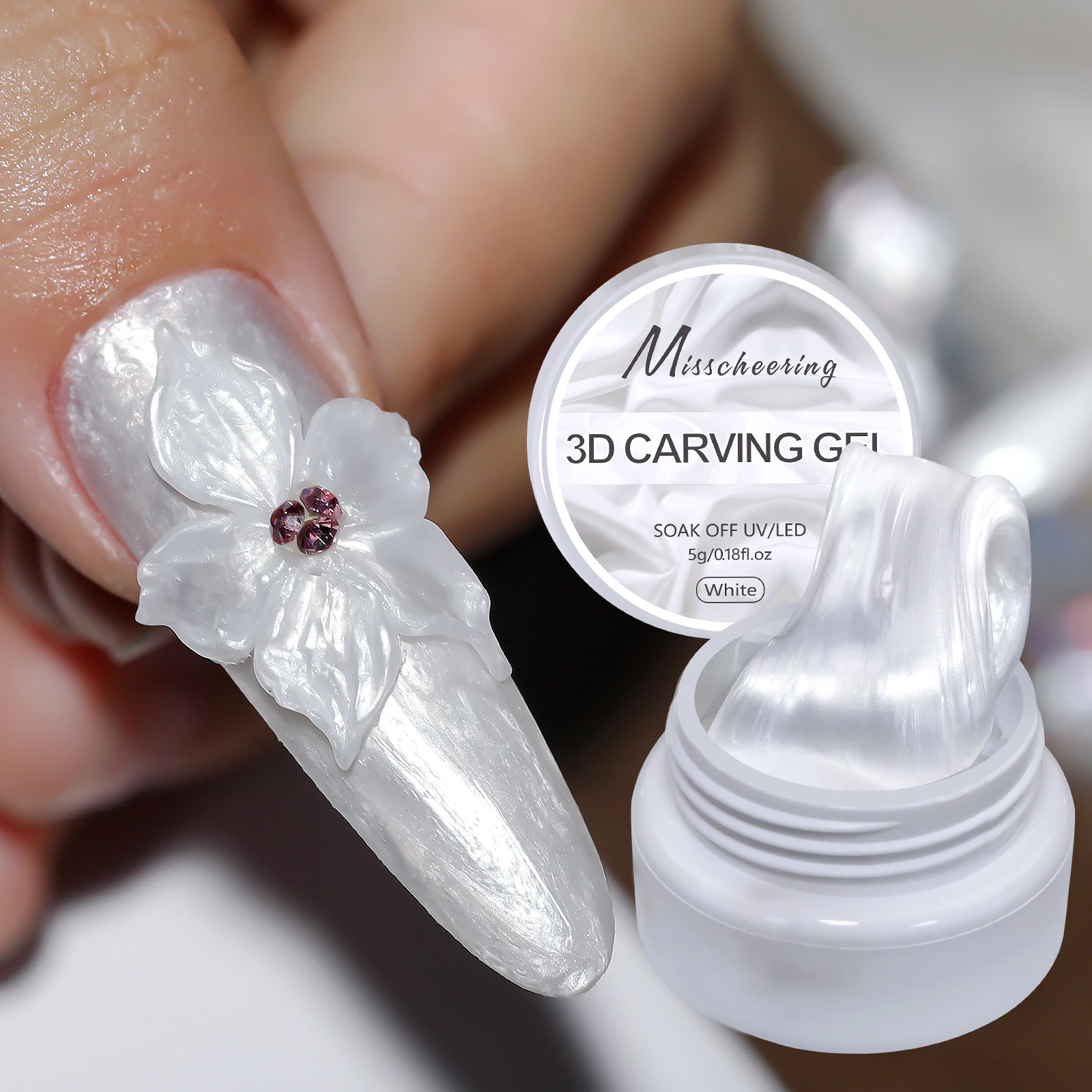 1/2pc White Non Stick Hand Carved Gel With Pen Set Nail Polish for 3D Shaping Nail Art Solid Pearl Satin Gloss Gel for Nail Deco