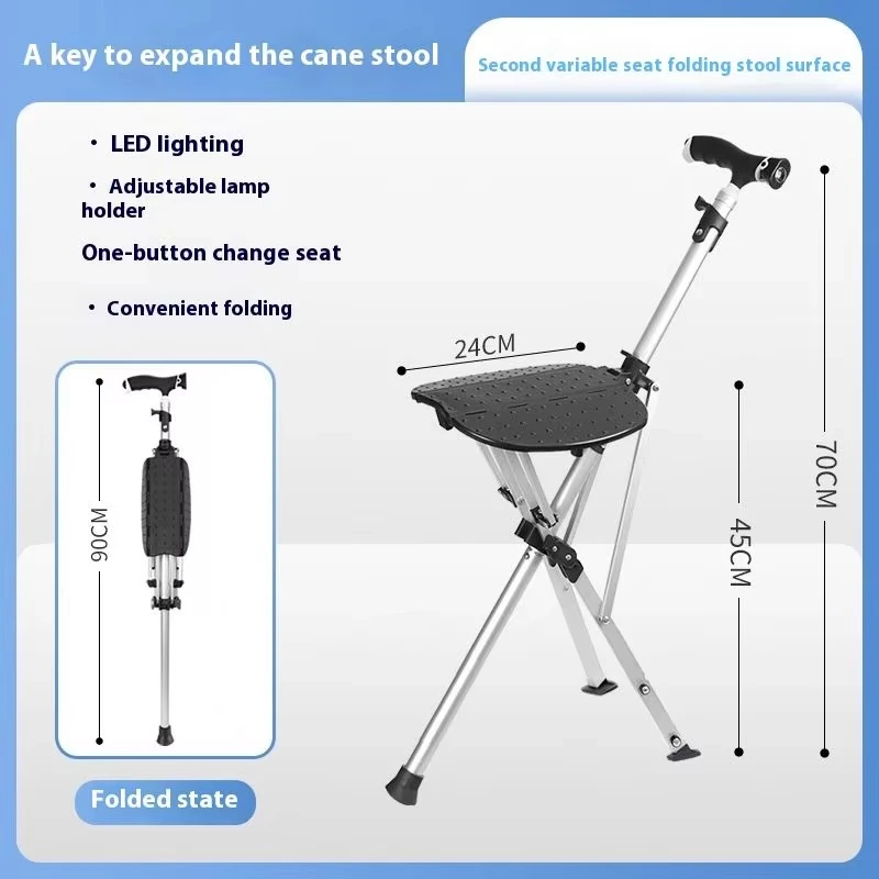 Super Art One-Button Automatic Folding Aluminum Alloy Cane Chair Non-Slip Light Triangle Stool Crutch For Elderly