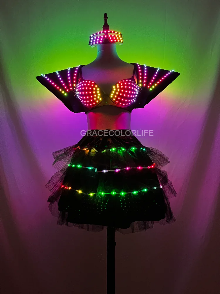 LED Luminous Sport Bra Sexy Colorful Shoulder Tops for Women Night Club EDM Carnival Party Glowing Bra Top