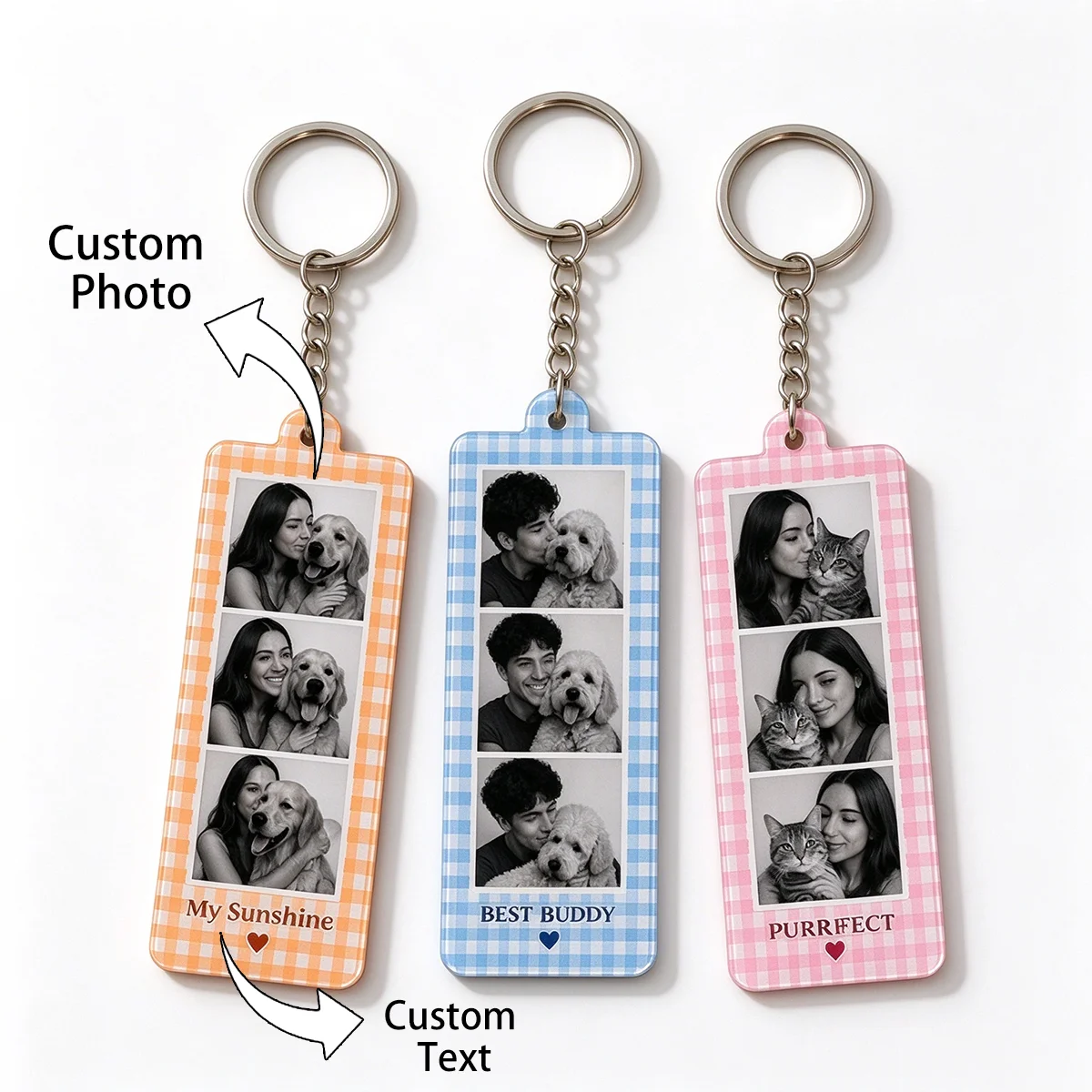 Personalized photo frame keychain, customized college photo portrait keychain, bar photo frame couple photo keychain, pet lovers
