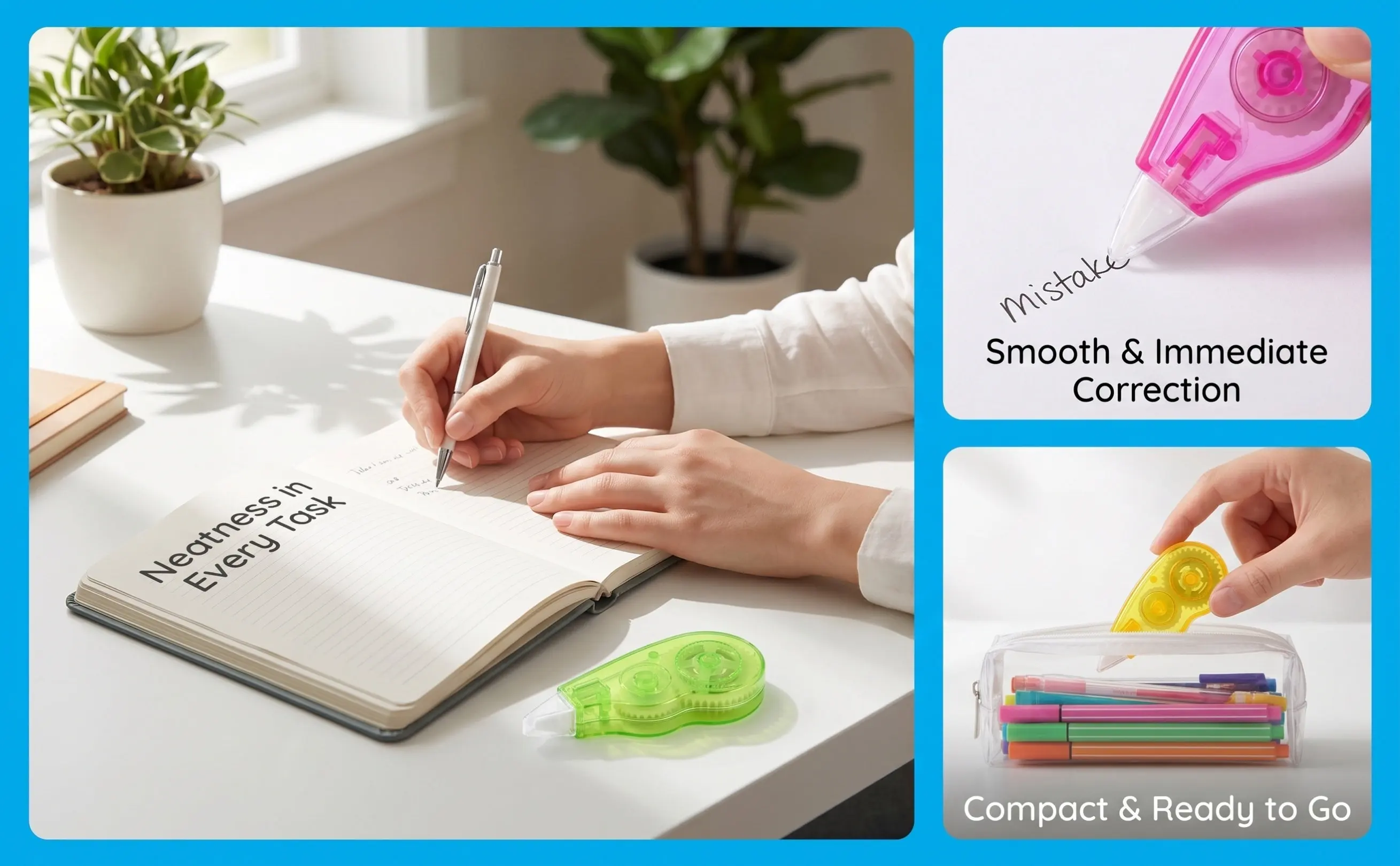 6Pcs White Correction Tape Portable Flexible Easy Pull Odor Free Correction Tape Set for Office Study School Writing Stationery