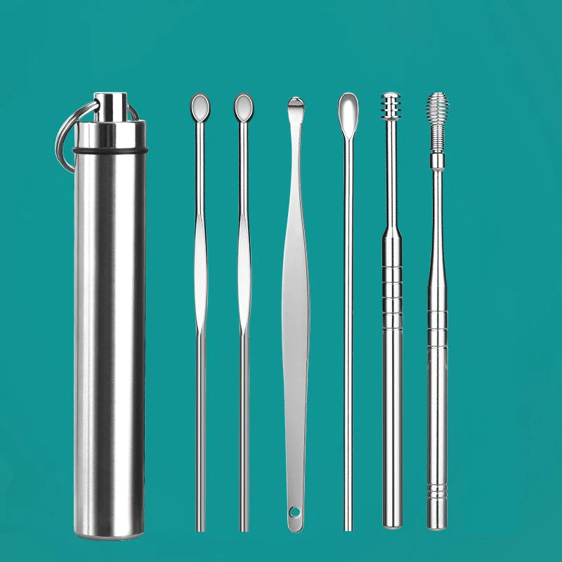 6Pcs/Set Ear Wax Pickers Stainless Steel Earpick Wax Remover Curette Ear Pick Cleaner Ear Cleaner Spoon Care Ear Clean Tool