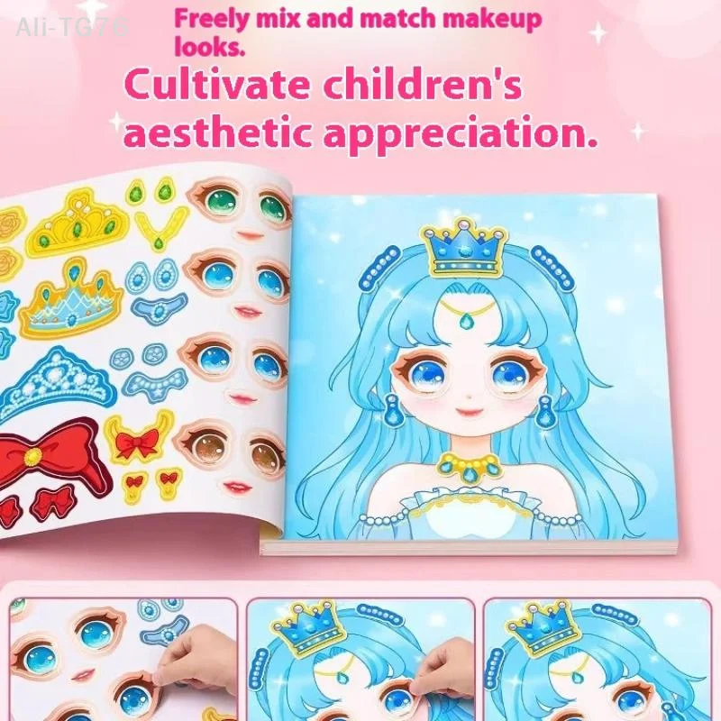 [P] 1 Set Girls Cartoon Princess Make A Face Stickers Reusable Handicrafts Creative Kids Decals Puzzle Sticker Toy