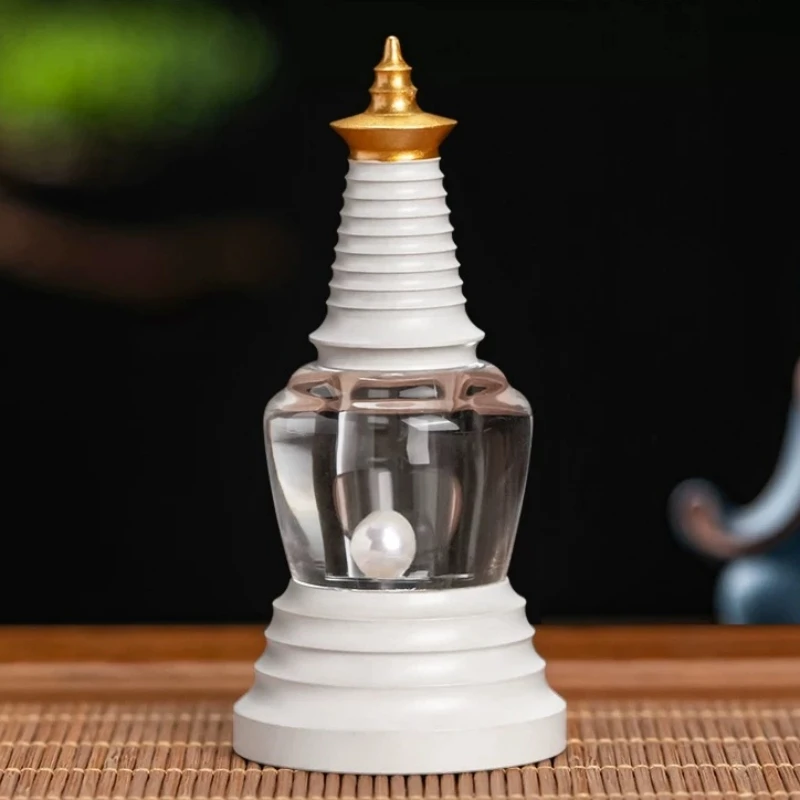

Tibetan Bodhi Pagoda,White Transparent Acrylic Tantric Stupa,Gem Organizer Buddhist Religious Item Altasrs Desktop Decorative