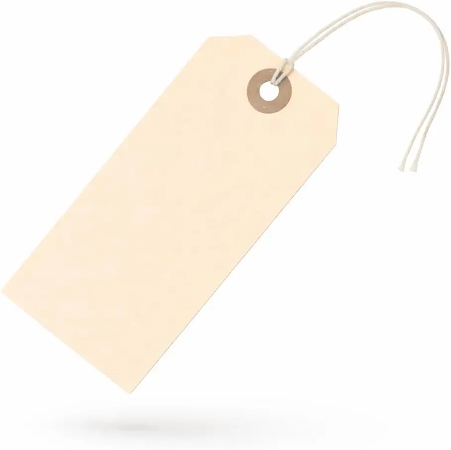 

Hang Tags with String - 100 Pack 4.75x2.375 inch Kraft Tag for Labeling with Reinforced Eyelet