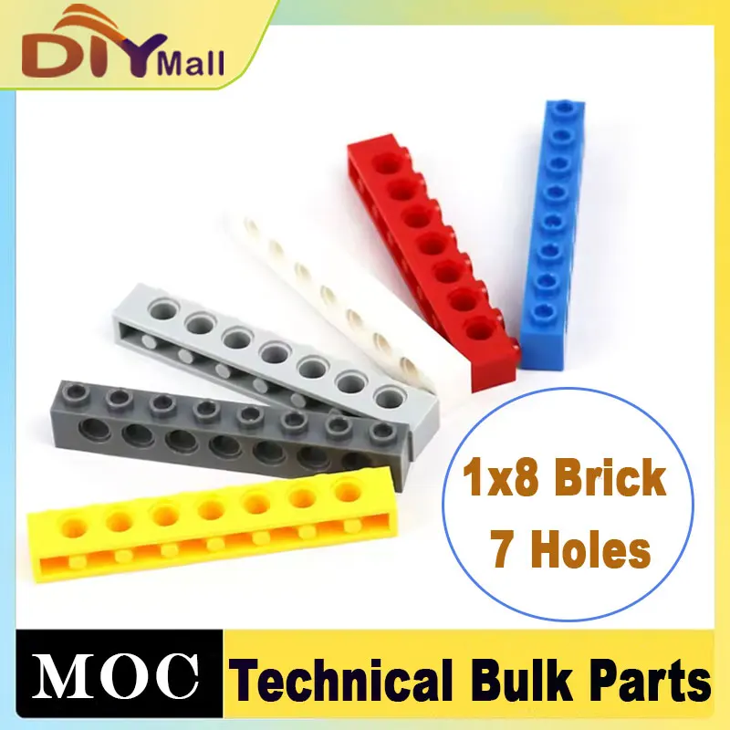 

MOC High Tech Part 3702 1x8 кирпич, 7 отверстий, строительный блок, совместимый с игрушкой из мелких частиц основных брендов