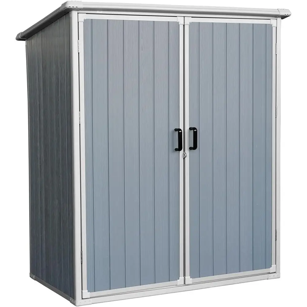 

Durable 5x3 Outdoor Shed - Grey, Waterproof, with Floor, Sloping Roof, Lockable Door for Bikes and Garden Tools