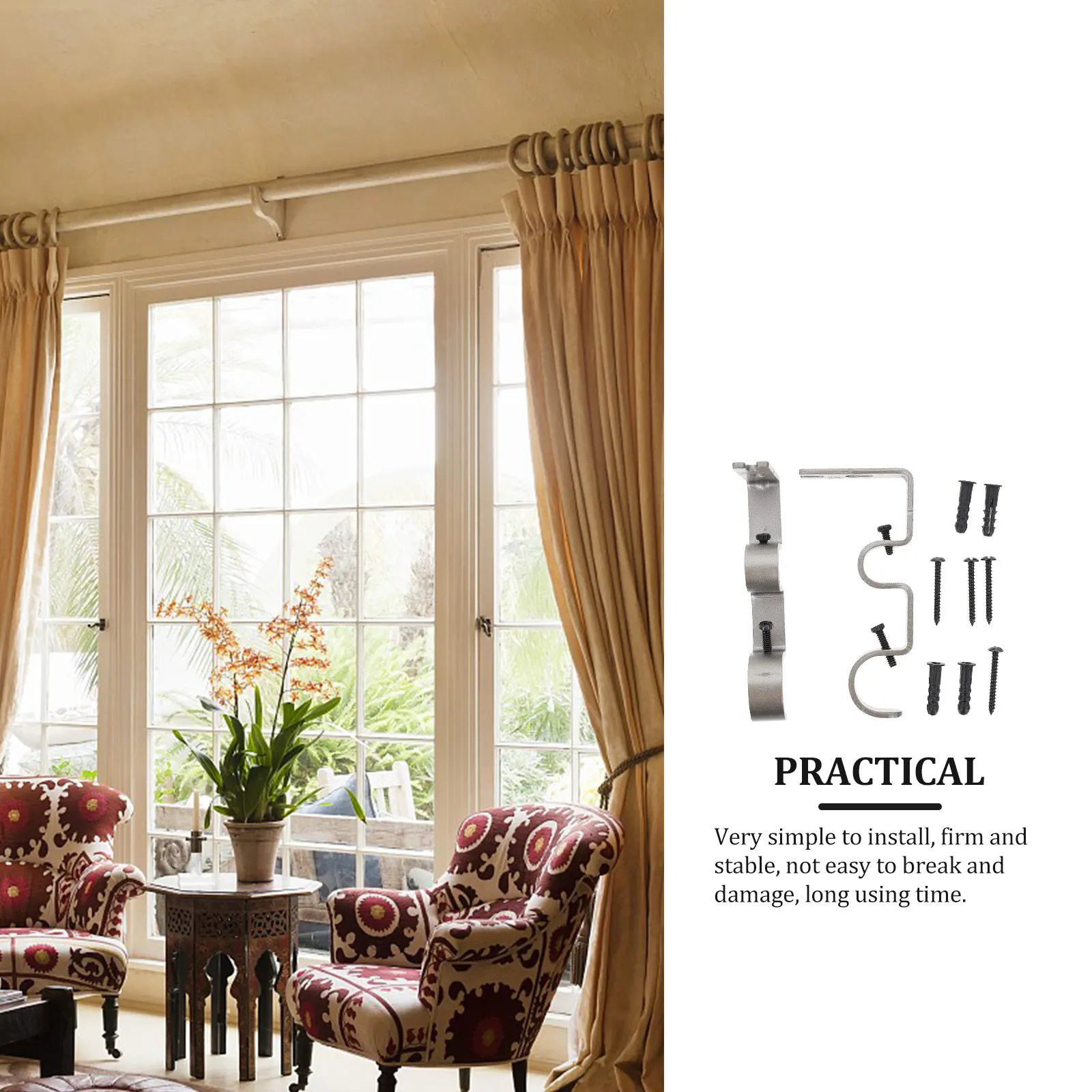 

2 set Curtain Rod Brackets Iron Thickened Support Rack For Heavy Duty Curtain Pole Holder Household Rod Fixing Tool