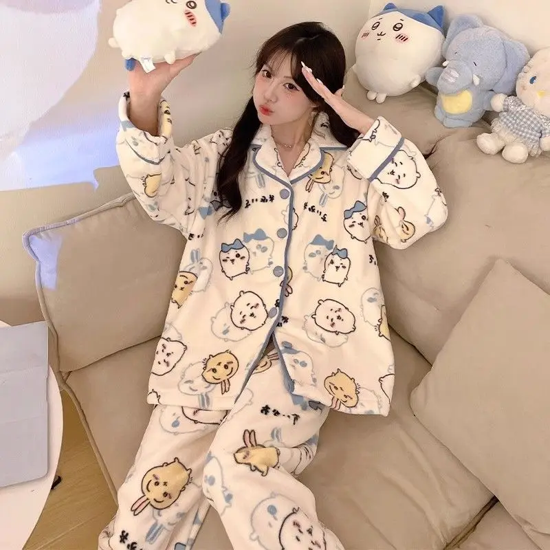 New Winter Cartoon Pajamas Chiikawa High Beauty Home Clothes Kawai Usachi Comfortable Dressing Casual Set Girl Gift Toys