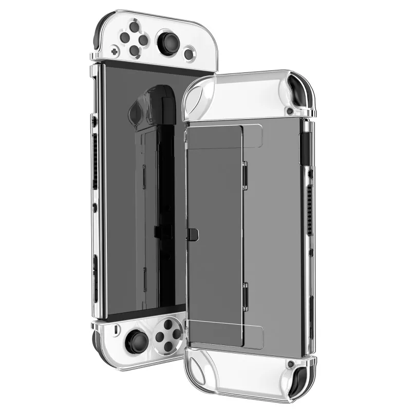 Game Machine Protect Shell Transparent Shockproof Protective Hard Case Cover with Stand for Nintendo Switch Oled