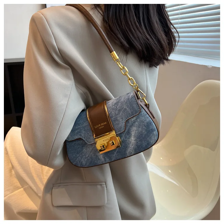 Luxury Women Shoulder Bag Denim Fabric Bag New Fashion Texture Casual Lady Underarm Bag Retro Fashion Small Flap Female Handbag