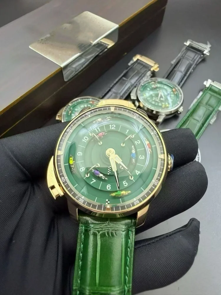 High end handmade privately crafted horse racing rotatable watch