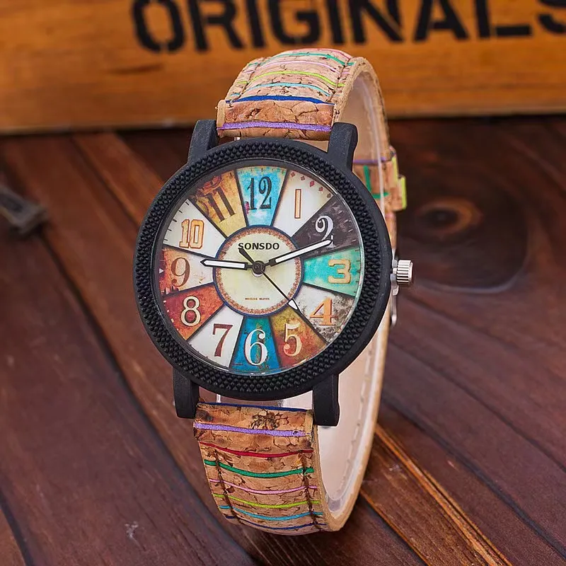 Luxury Wood Grain Turntable Women Quartz Wristwatches Vintage Pattern Leather Strap Watch Korean Student Gift Watch Dropshipping
