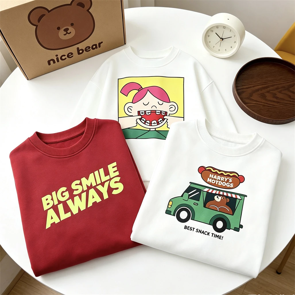 Cute Sweatshirts New Child Long-sleeved Tops Fashion Casual Clothing Round Neck Pullovers Toddler New Design Hoodie Outer Wear