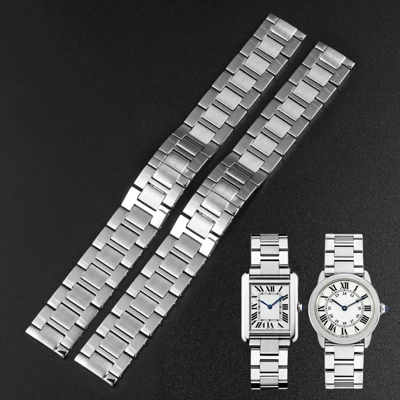 16mm 17.5mm 20mm 22mm 23mm pulseira de relógio de aço inoxidável para cartier tank sololaire pulseira de relógio de aço fino masculino e feminino